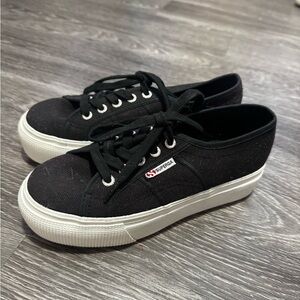 Superga Black Canvas Lace-Up Shoes